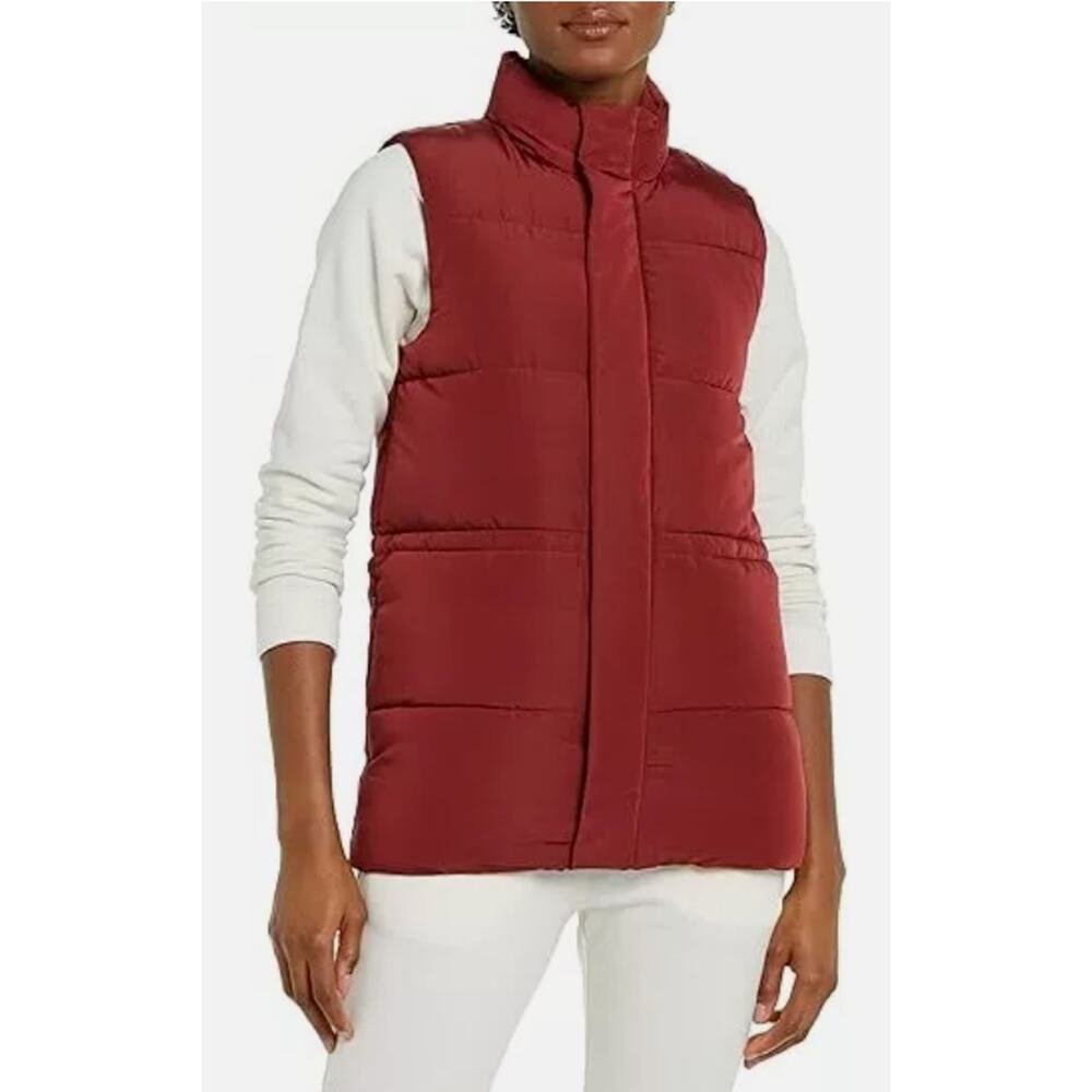 Amazon Puffer Vest Women's XL Relaxed-Fit Water Repellent Dark Red Fleece Lined